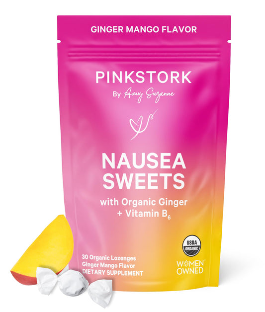 Pink Stork Organic Peppermint Sweets for Morning Sickness and Motion Sickness Support, Added Vitamin B6, 1st Trimester Pregnancy Must Haves - 30 Wrapped Peppermint Candies
