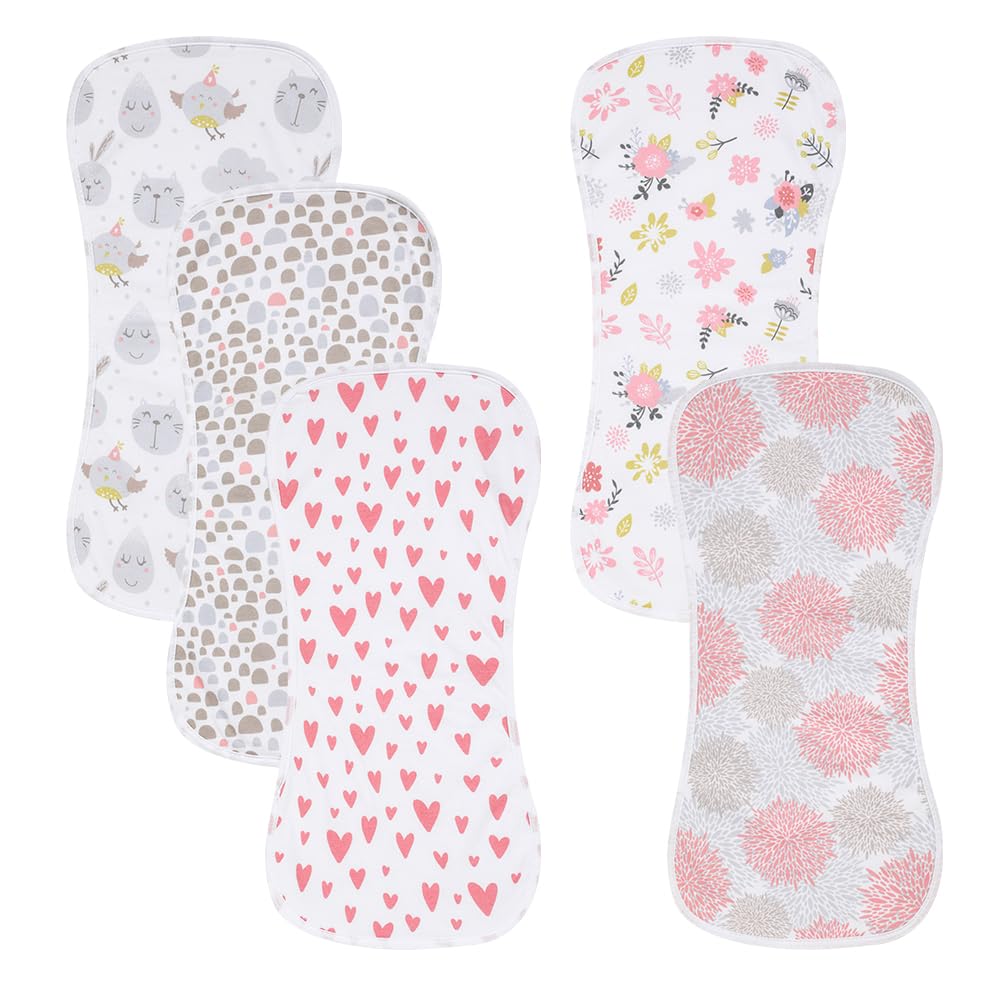 5 Pack Cotton Baby Burp Cloths Extra Absorbent Soft for Baby Boys and Girls (Pink-2)