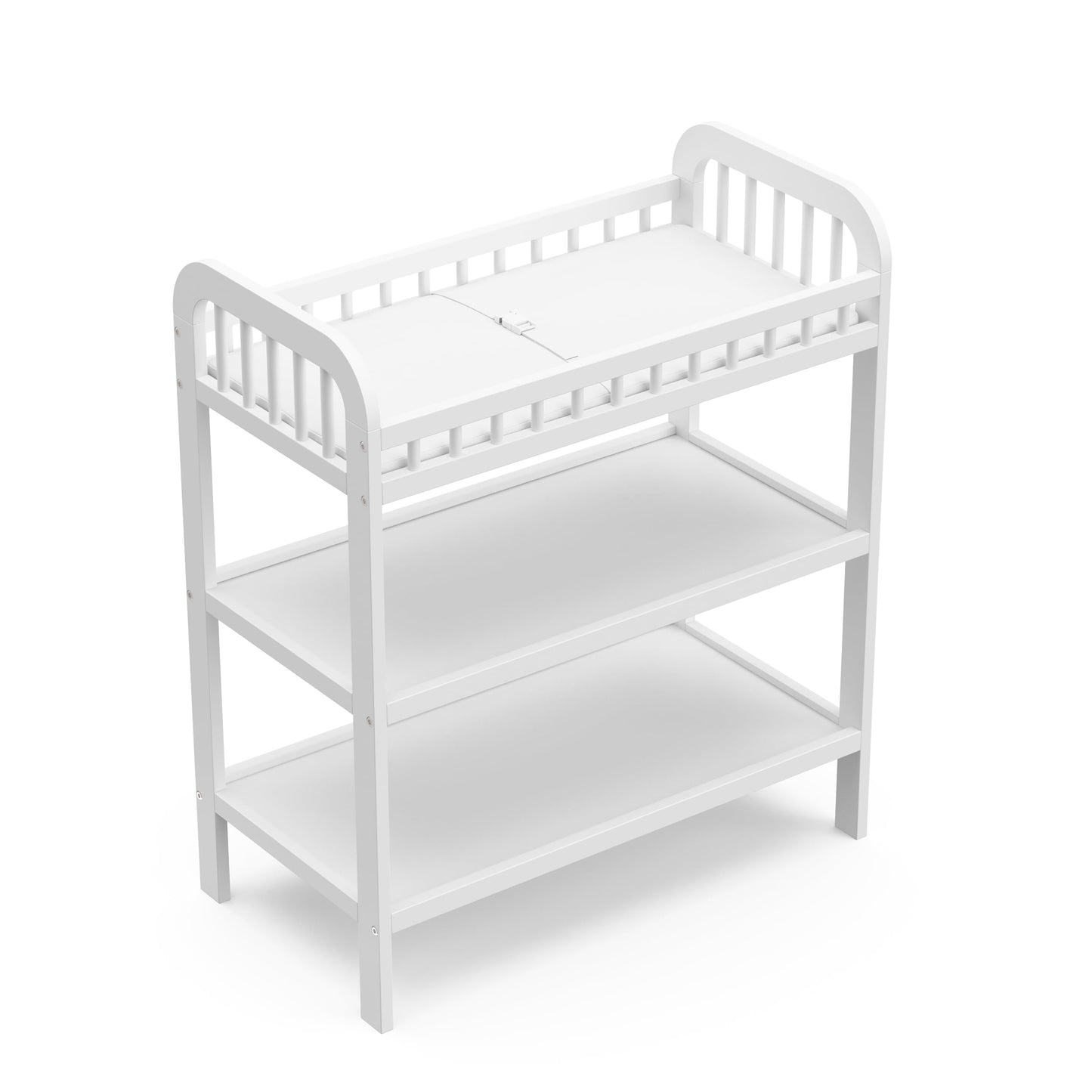 Storkcraft Pasadena Changing Table with Water-Resistant Changing Pad (Driftwood) - GREENGUARD Gold Certified, Includes Bonus Water-Resistant Changing Pad with Safety Strap, 2 Open Shelves