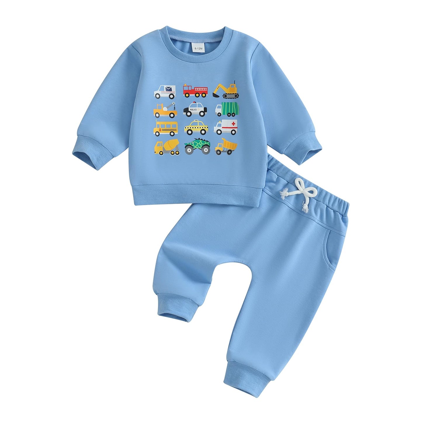 Fernvia Baby Boy Fall Winter Clothes Toddler Kids Solid Outfits Vehicle Long Sleeve Sweatshirt Tops + Joggers Pants Set