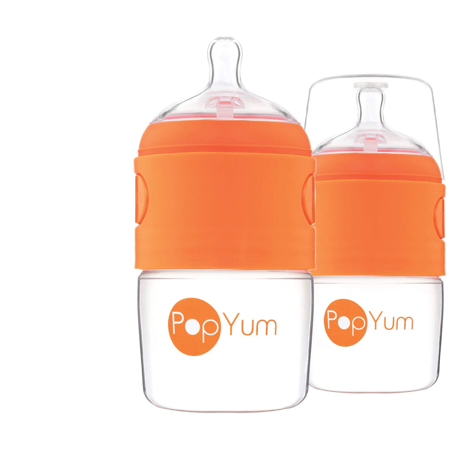 PopYum 9 oz Orange Anti-Colic Formula Making/Mixing/Dispenser Baby Bottle with #2 Medium Flow Nipple, 260 ml, BPA-Free, Natural Latch