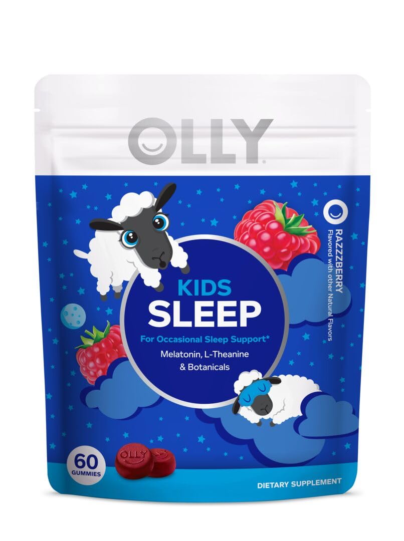 OLLY Kids Sleep Gummy, 0.5mg Melatonin, L Theanine, Chamomile, and Lemon Balm, Childrens Chewable Supplement, Raspberry - 50 Count
