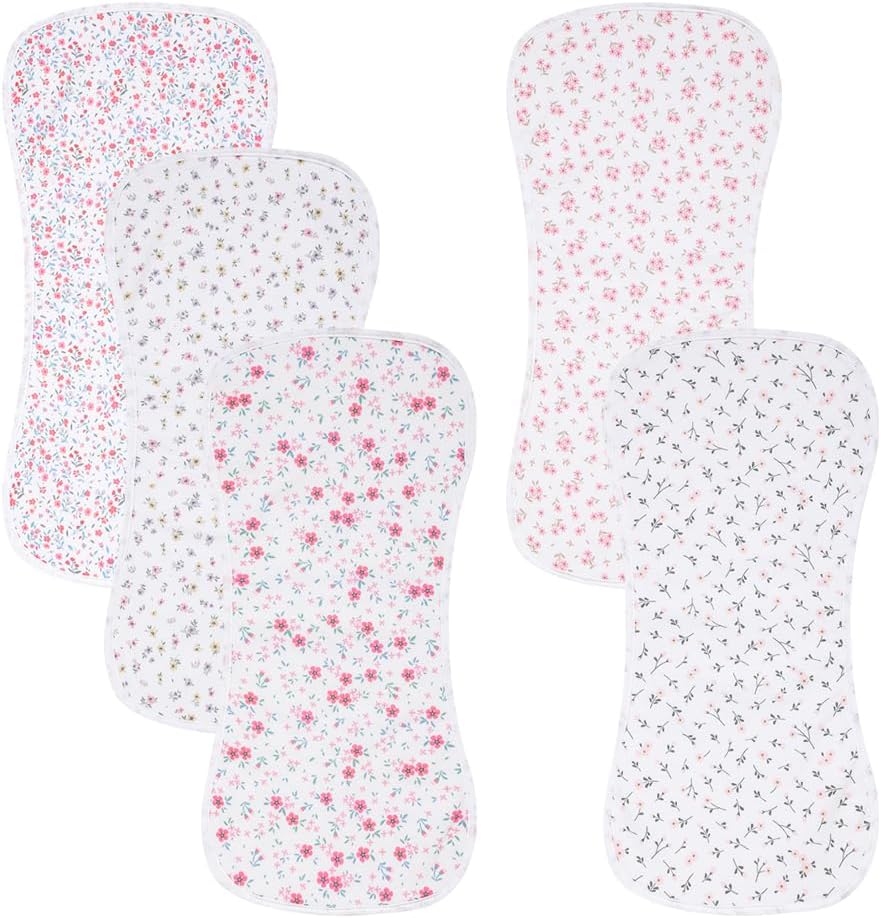 5 Pack Cotton Baby Burp Cloths Extra Absorbent Soft for Baby Boys and Girls (Pink-2)