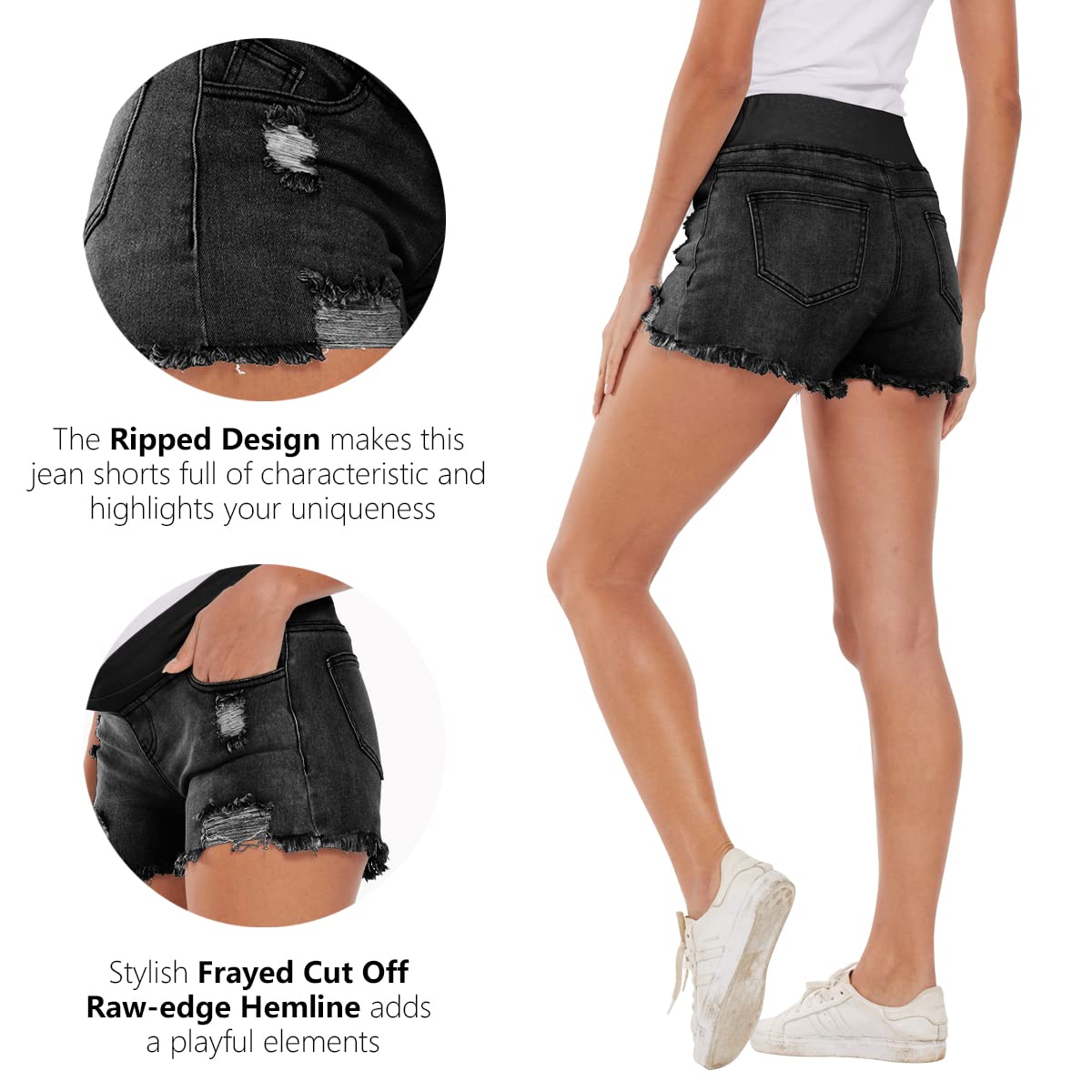 Foucome Women's Maternity Ripped Jean Shorts Summer Distressed Denim Shorts