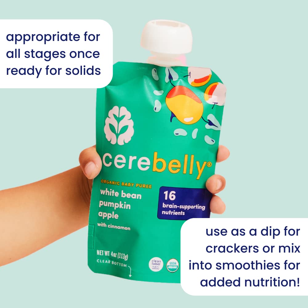 Cerebelly Organic Baby Food Pouches Variety Pack – Organic Veggie Purees for Toddlers | No Added Sugar, Fiber, Non-GMO | Blended Toddler Pouches | 4 Ounce BPA-Free Pouch | 4 Flavors | 8 Count