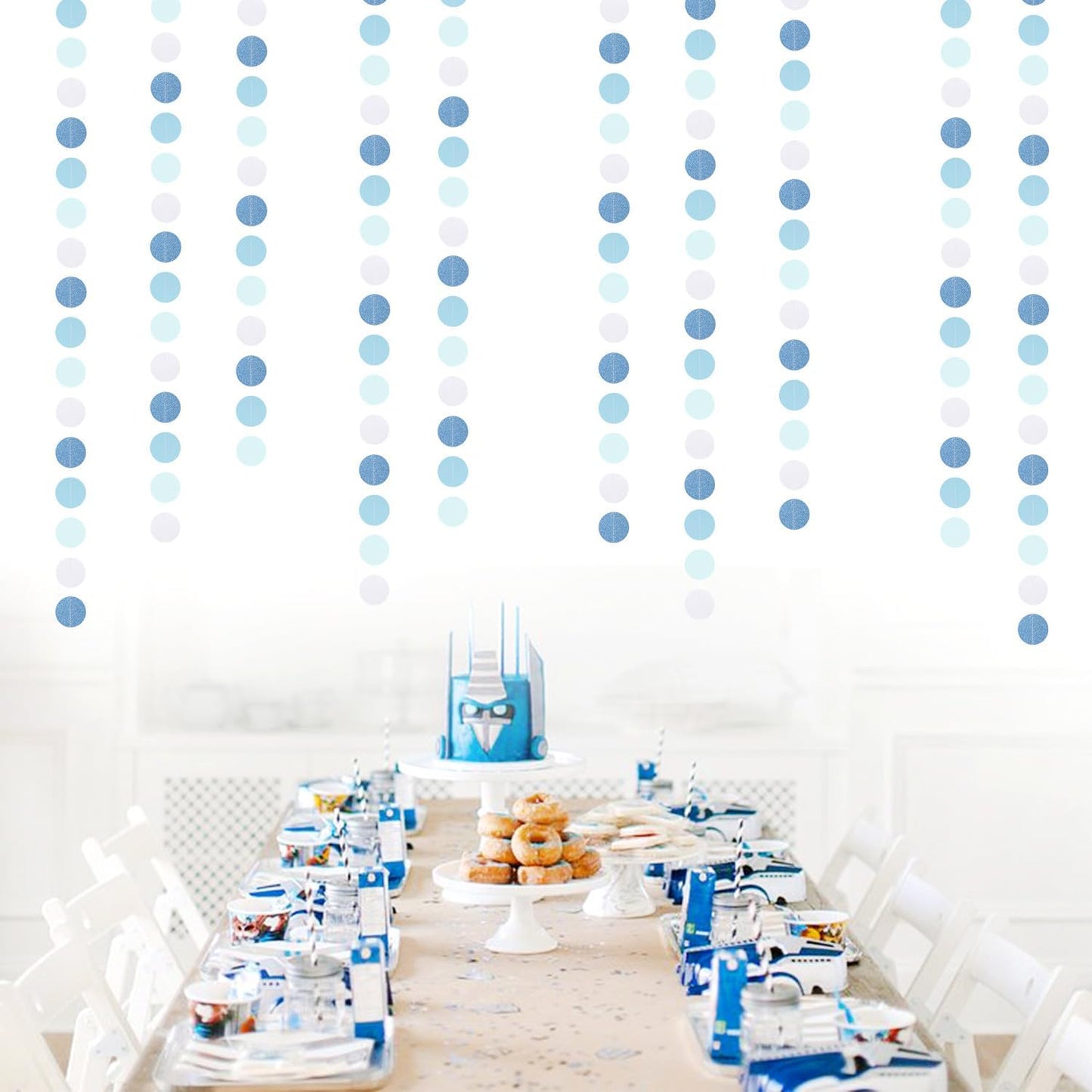 Light-Baby Dusty-Blue White Party-Decoration Garland - 52ft Baby Boy Shower Birthday Streamers,Graduation Bachelorette Bridal Christmas Banner Decor Lasting Surprise