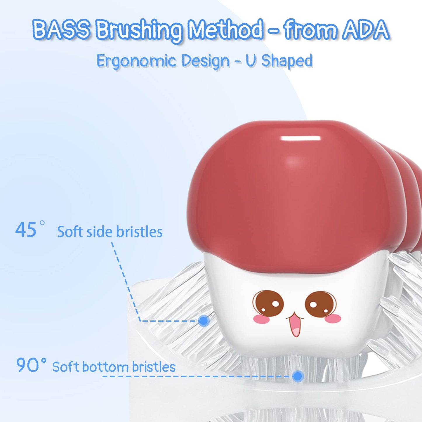 U Shaped Toothbrush - for Kids, Manual Whole Mouth Toddler Toothbrush Age 2-4 5 6 & up, Food Grade Soft Silicone Brush, 360° Oral Teeth Cleaning, Good for Dental Health, 2 Blue