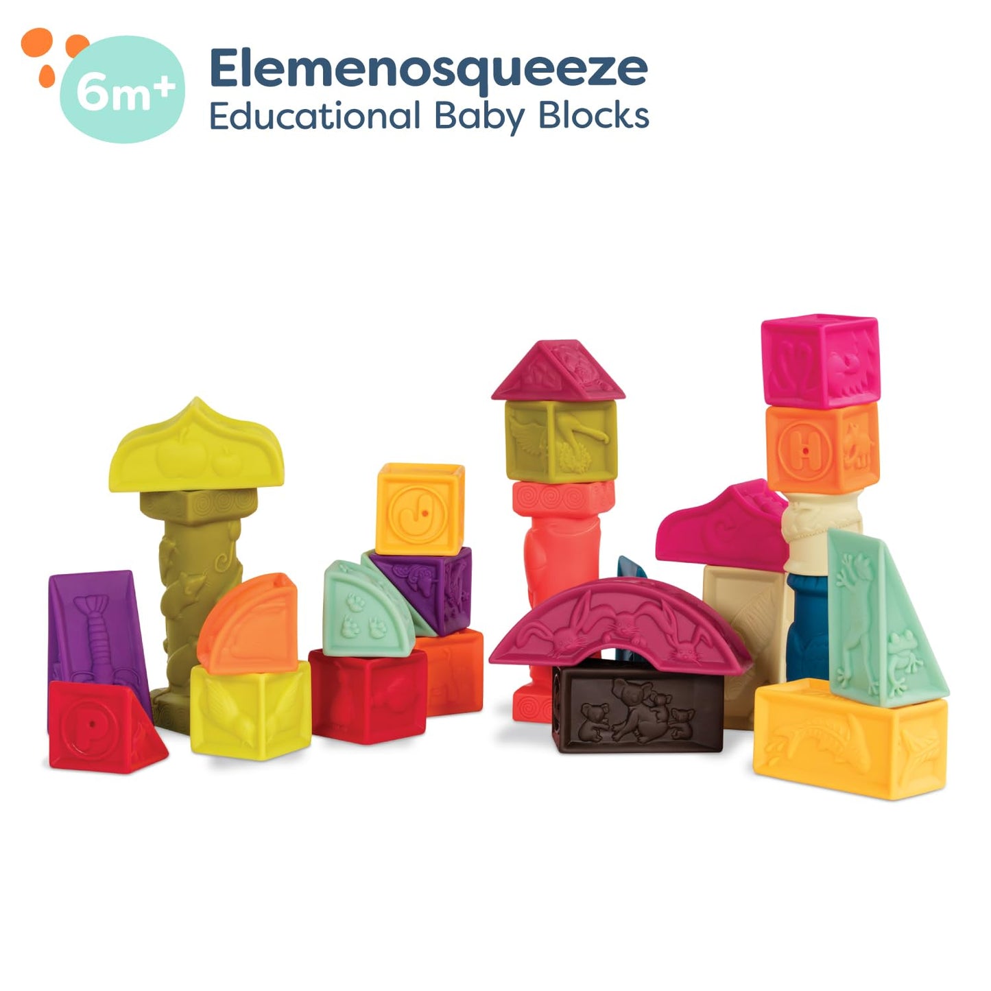 B. toys – Baby Blocks – Stacking & Building Toys For Babies – 10 Soft & Educational Blocks- Numbers, Shapes, Colors, Animals- One Two Squeeze- 6 Months +