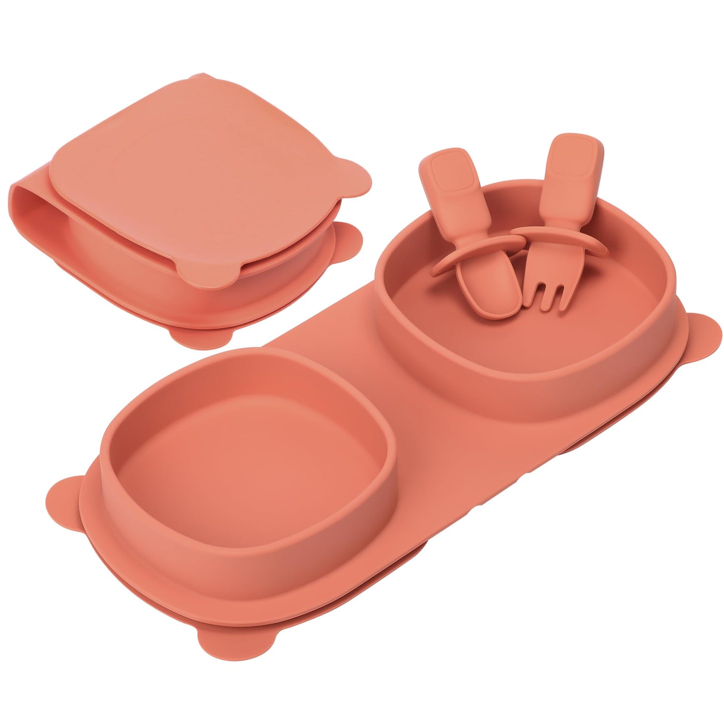 Silicone Foldable Novelty Dinner Plates,Baby Plates Travel Essential with Forks and Spoons,Microwave & Dishwasher SafeWatermelon