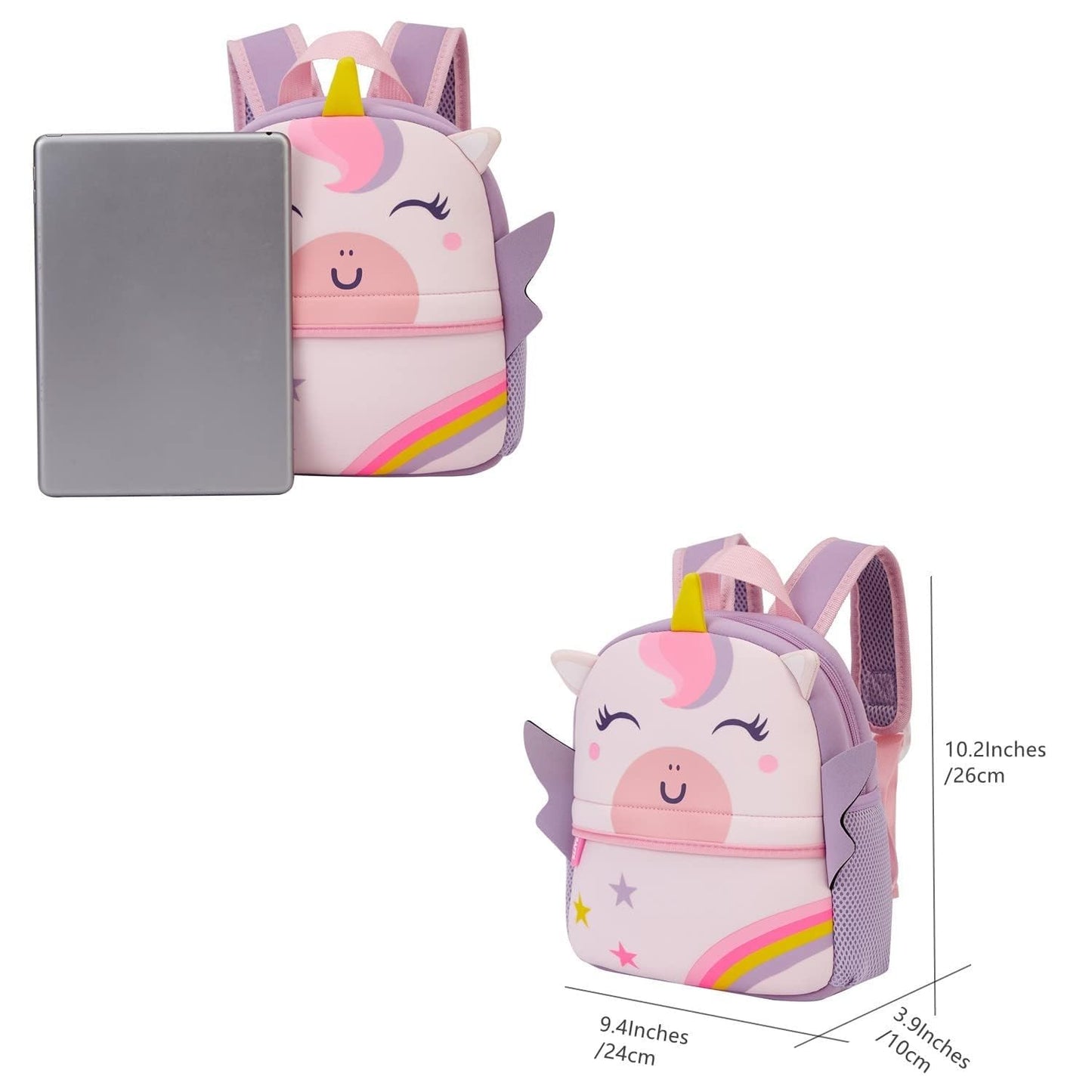 KK CRAFTS Preschool Toddler Backpack with Leash, 3D Cute Cartoon Neoprene Animal Schoolbag for Kids Boys Girls(Pink Dinosaur)