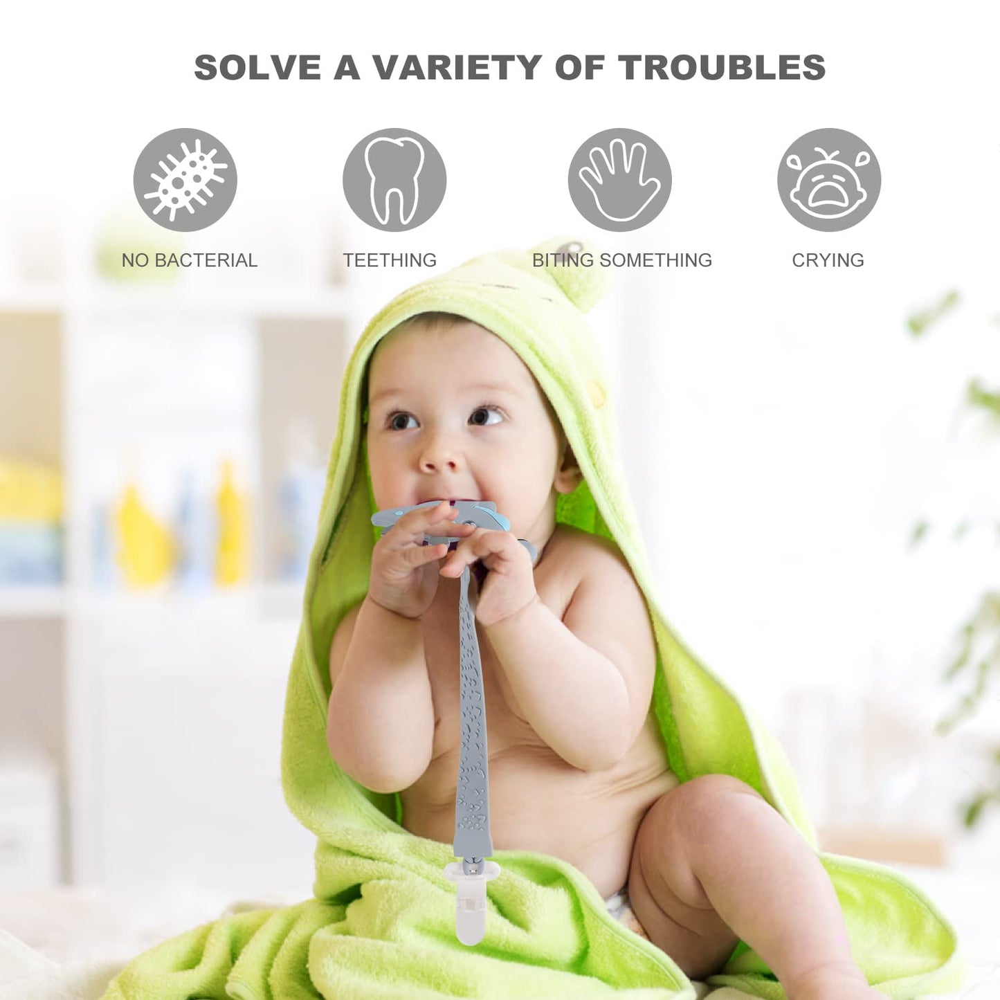 Baby Teething Toys for Babies 3-6 6-12 Months, Dinosaur Teether Pain Relief Toy with One Piece Design Pacifier Clip Holder Set, Freezer Safe Neutral Shower Gift for Boys and Girls (Pink)