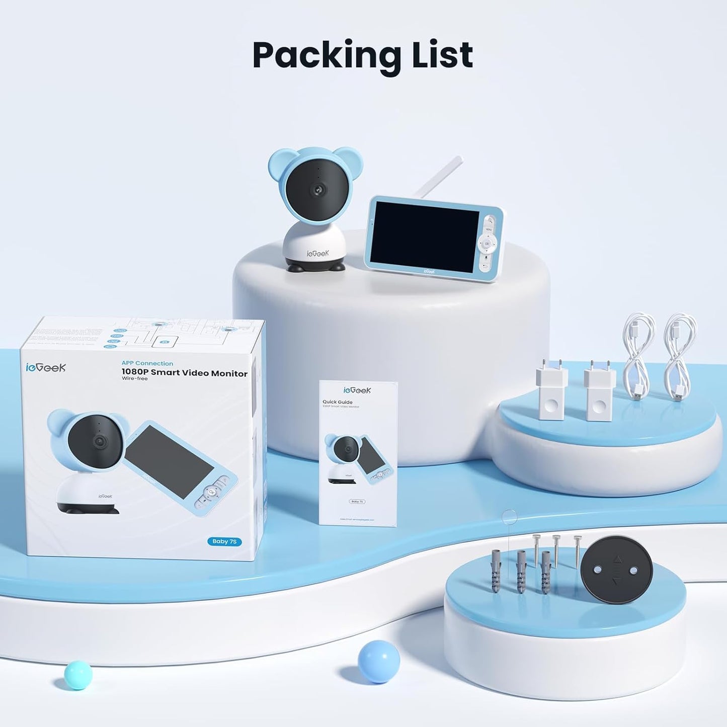 ieGeek 5'' Video Baby Monitor with 1080P HD Camera, WiFi Smartphone App Control, Night Vision, Sound & Motion Detection, 2-Way Talk, 360° PTZ, LCD Monitor Included, 24/7 Recording with Local Storage