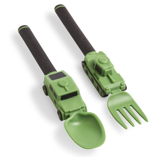 Dinneractive Utensil Set for Kids – Red Race Car Themed Fork and Spoon for Toddlers and Young Children – 2-Piece Set