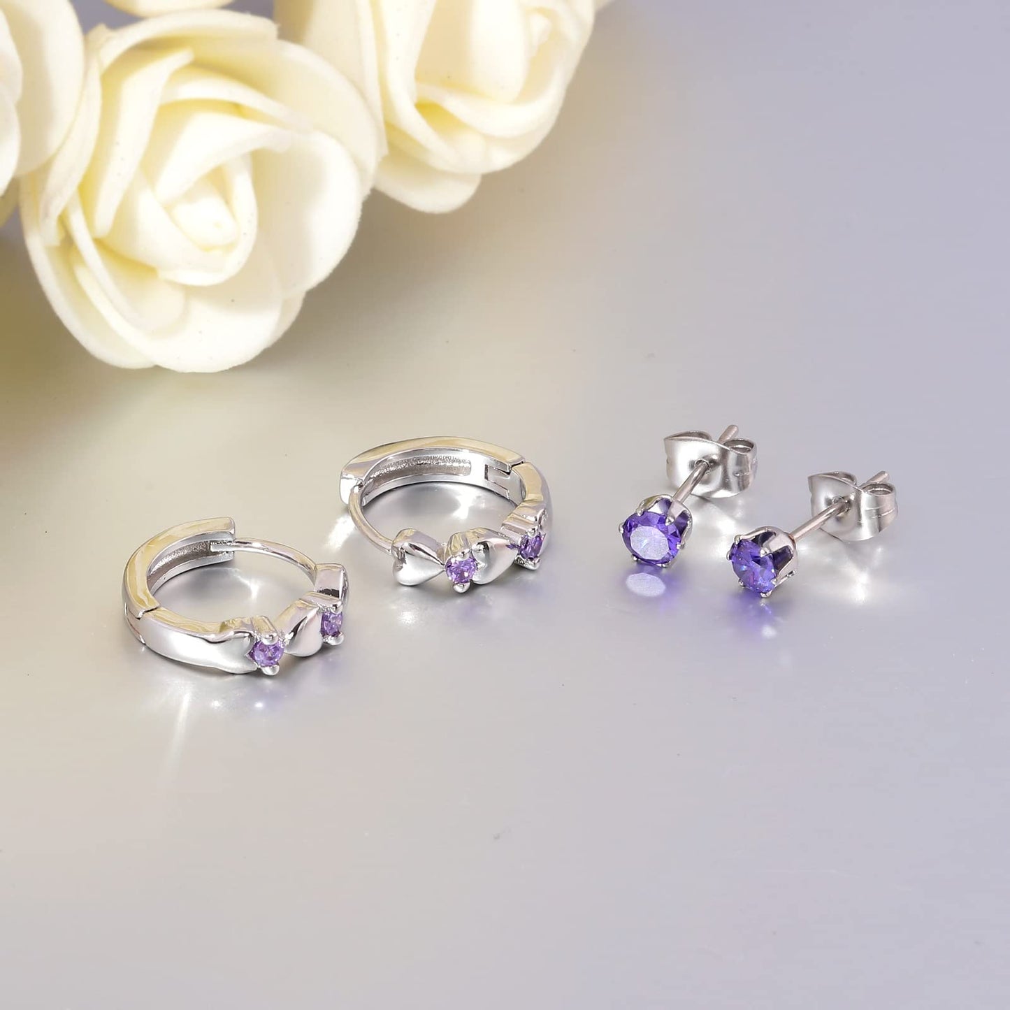 CiNily 14K White Gold Plated Small Hoop Earrings for Women Girls Heart Cubic Zirconia Hypoallergenic Earrings