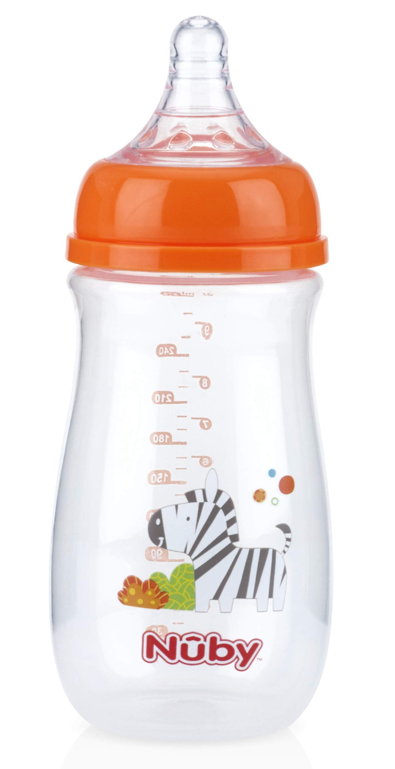Nuby Tritan Wide Neck Non-Drip Bottles with Anti-Colic Air System: 9oz./ 270 Ml, 3 Pack, 0M+, Purple/Pink/Orange