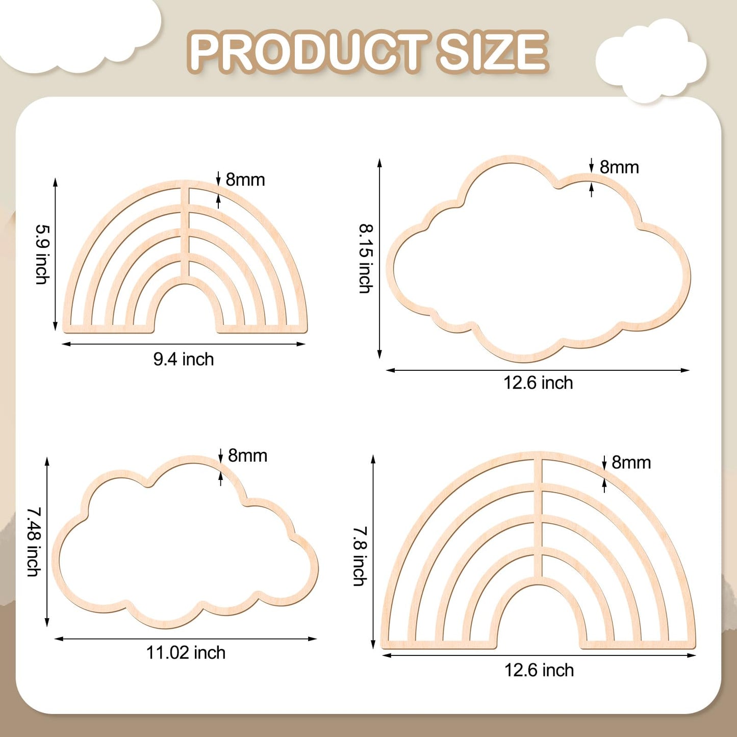 Kathfly4 Pieces Boho Nursery Cloud Star Wall Decor Wooden Babyroom Moon Rattan Wall Decor Wooden Rainbow for Children Baby Kids Boys Girls Bedroom Nursery Pendant(Cloud Moon Star)