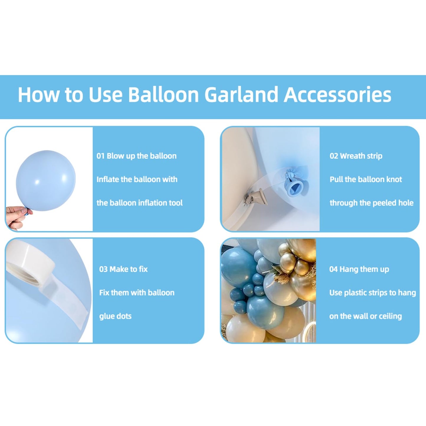 Dusty Blue Balloon Garland Kit - 137pcs Balloon Arch kit with Dusty Baby Blue, Sand White, White Balloons - Perfect for Baby Shower Wedding Boy Birthday Decoration