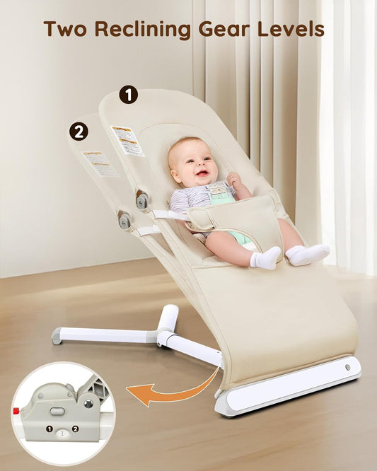 Lilian&Gema Baby Bouncer, Height-Adjustable Infant Bouncer Seat for Babies 0-6 Months, Newborn Bouncer with Soothing Music&Carry Bag, No Assembly