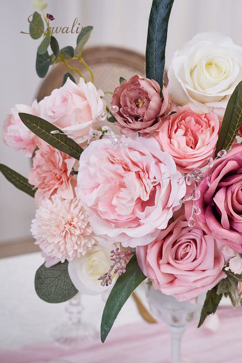 Serwalin Pink Artificial Flowers, Silk Fake Flowers for DIY Wedding Bridal Bouquets, Wedding Cake Flowers for Table Centerpieces Baby Shower Birthday Party Home Decorations
