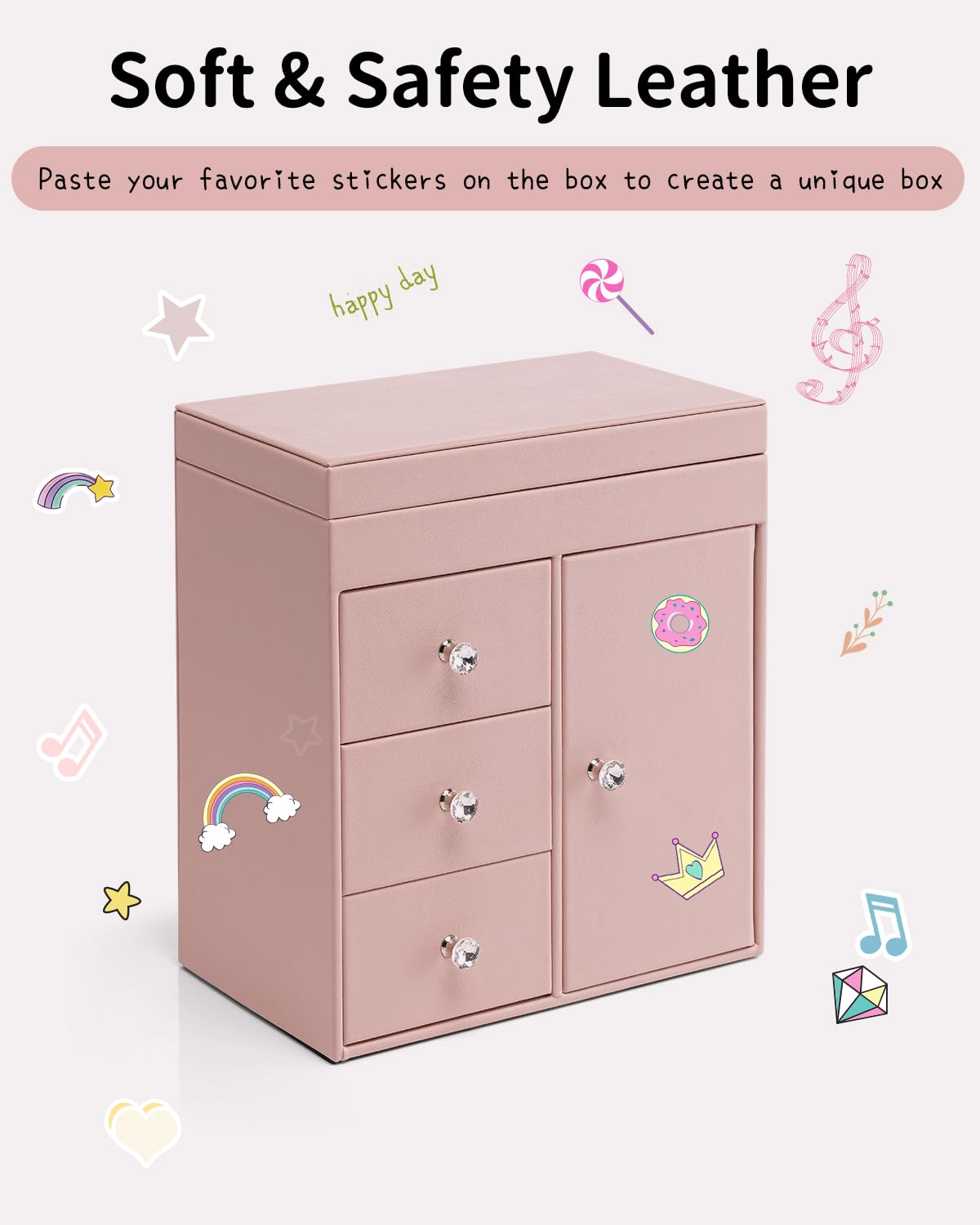Vlando Musical Jewelry Box for Girls, Large Kid Music Box with Ballerina for Birthday Bedroom Decor, 4 Layer Girl Jewelry Gifts for Girls Kids - Light Pink