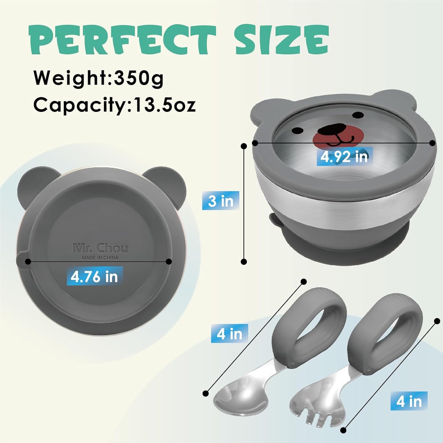 MR. CHOU Baby Bowls with Non-Slip Silicone Suction Cup, Insulated Double-Layer 304 Stainless Steel Toddler Bowls with BPA Free Airtight Lids, Food-Grade Silicone Safe for Kids (Blue)