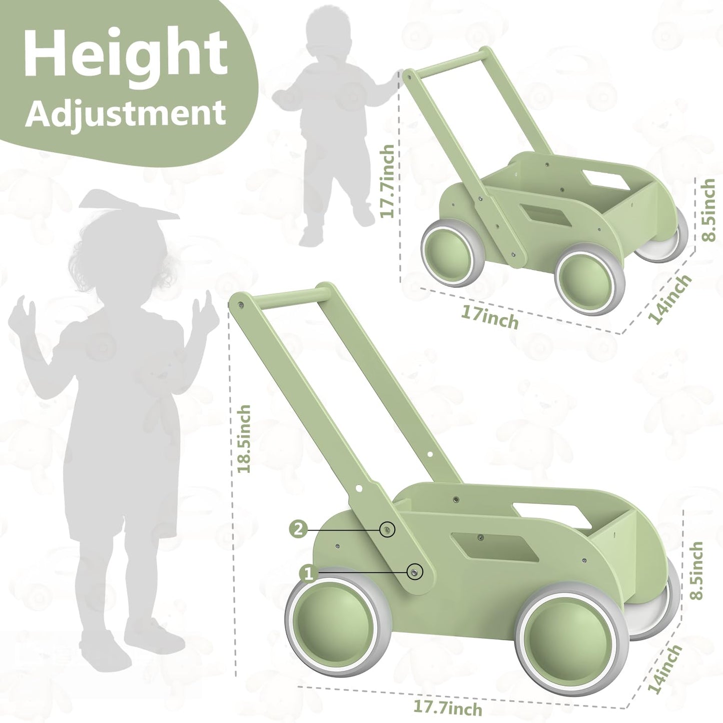 Wooden Baby Walker, Push and Pull Learning Walk Toys for Infants to Toddler, Walker with Wheels for Boys Girls, Gift for Birthday Christmas, Pink