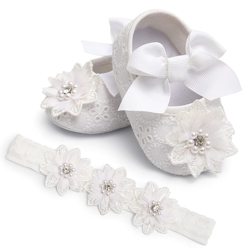 Baby Girls Mary Jane Flats with Bowknot Flowers Soft Newborn Infant First Walkers Crib Shoes Wedding Party Christmas Dress Shoes