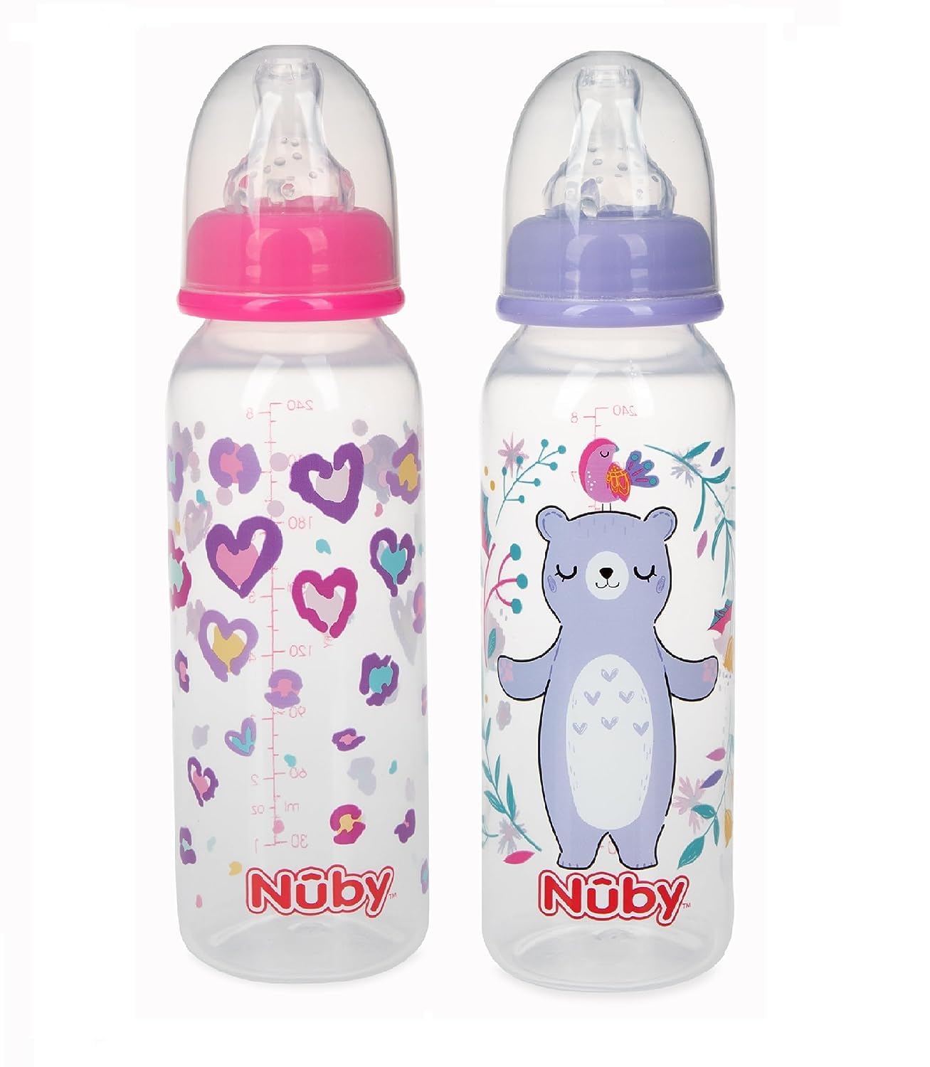 Nuby Printed Non Drip Standard Bottle, Colors May Vary, 2 Count