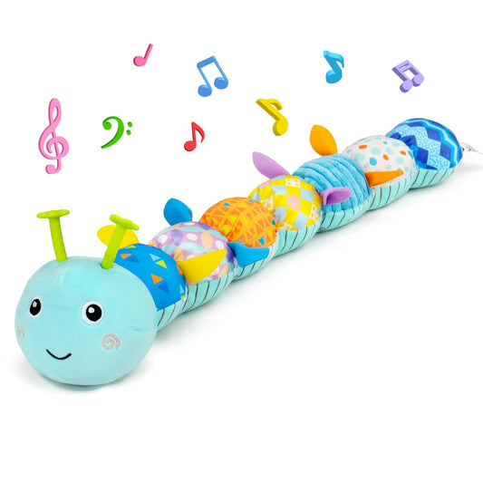 Baby Sensory Toy 0-6 Month Music Animal Stuffed Plush Caterpillar Toy for Infant 0-3-6 Month Tummy Time with Baby Mirror Crinkle Rattle for 6-12 Month Carseat Toy for Newborn Boys Girls Shower Gifts