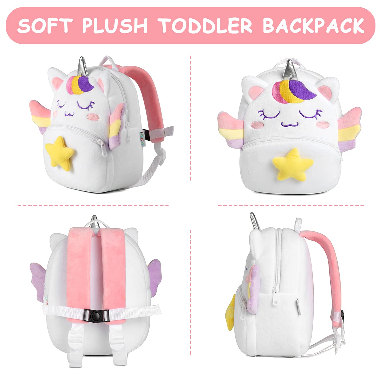 VASCHY Toddler Backpack, Baby Boys and Girls Cute Plush Animal Small Daycare Backpack for Baby Little Kids Yellow Cat