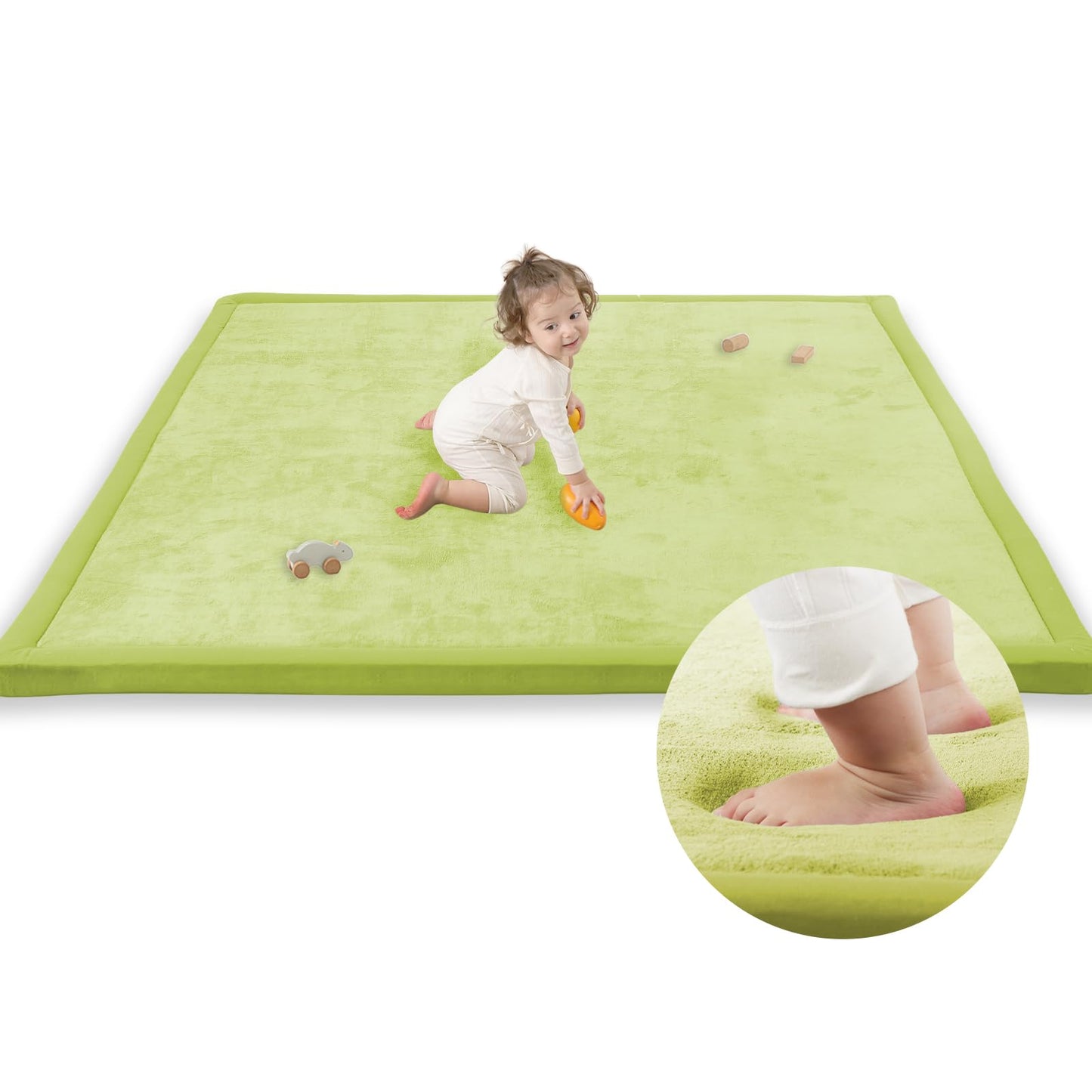 1.3" Thick Baby Play Mat,Ultra Soft Elasti-Foam 50×50 Playpen Mat for Tummy Time,Water-Repellent Coral Fleece Nursery Rug for Infants,Toddlers,Kids,Non-Slip Safe for Crawling(Light Grey)