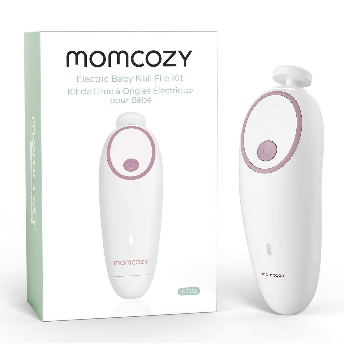 Momcozy Baby Nail File Electric, Gentle Baby Nail Trimmer Electric Rechargeable, Baby Nail Clipper Electric, 7 Grinding Head Replacement Pads