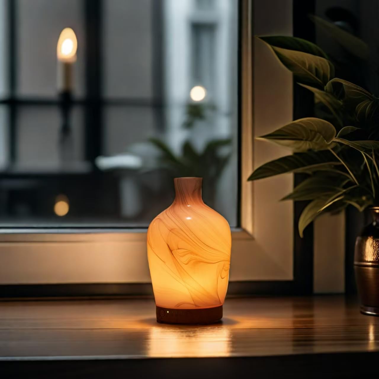 Essential Oil Diffuser Hand Blown Glass Aromatherapy Diffuser - Ultrasonic Cool Mist Scent Aroma Diffuser, Whisper Quiet with Auto Shut-Off, Timer Setting &7 Colors Night Light for Home