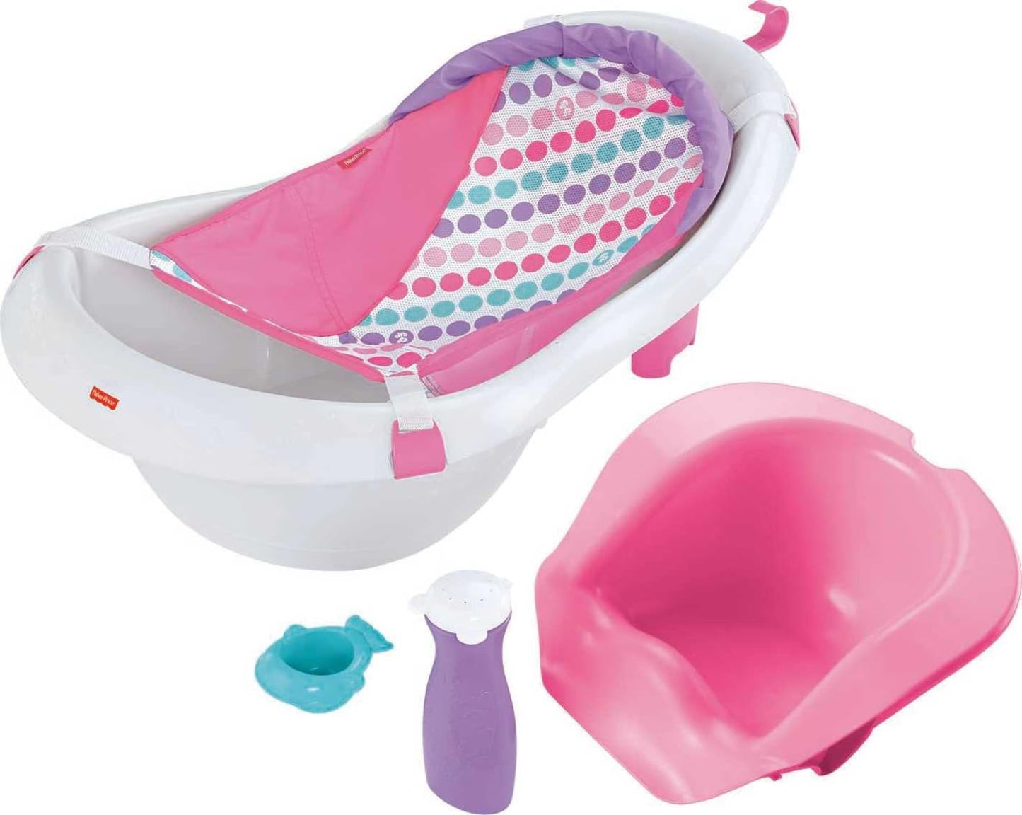 Fisher-Price Baby to Toddler Bath 4-in-1 Sling ‘n Seat Tub with Removable Infant Support and 2 Toys, Climbing Leaves
