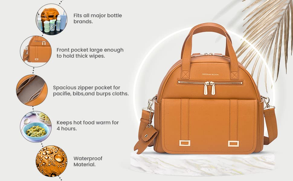 New and Upgraded Diaper Bag Backpack, Leather Baby Bag Tote Diaper Backpack with Changing Pad, Hand Sanitizer Holder Stroller Hooks, Lightweight Stylish Mommy Bag Daisy Collection