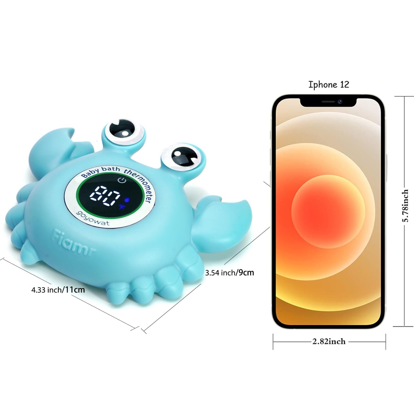 Baby Bath Thermometer with LED Display, Floating Crab Toy – 2-in-1 Water Safety Sensor for Infants, Color-Coded Alerts (Hot/Cold), Bath Tub Temperature Monitor, Cute Floating Bath Toy, Nursery