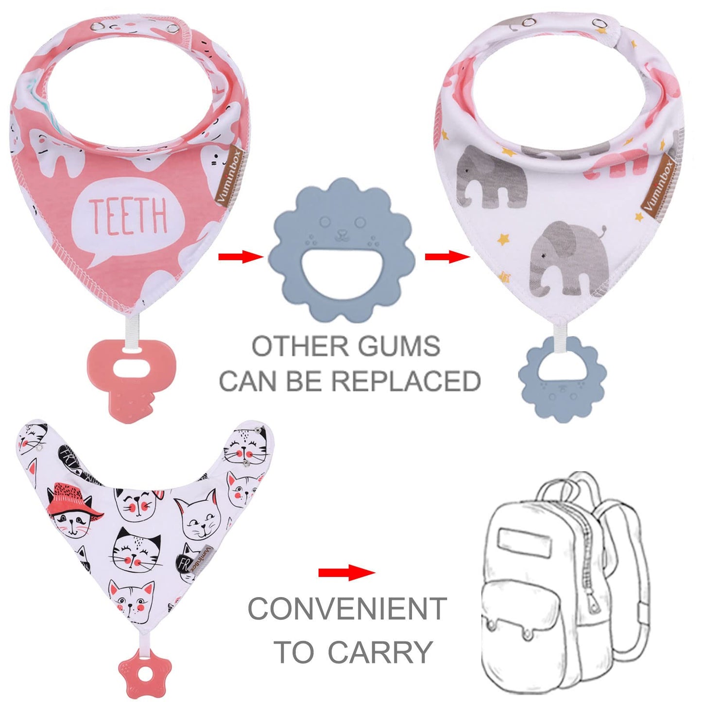 Baby Bandana Drool Bibs 6-Pack and Teething Toys 6-Pack Made with 100% Organic Cotton, Absorbent and Soft Unisex