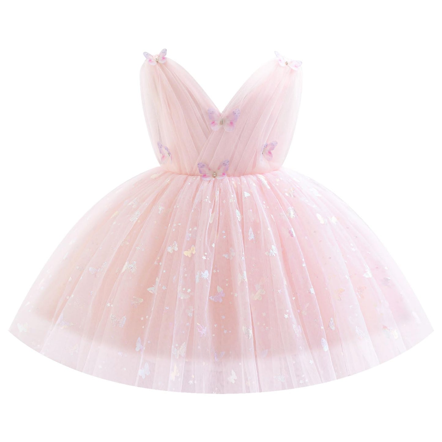 IDOPIP Toddler Baby Girls Shiny Butterfly Tutu Dress Princess Birthday Party Pageant Flower Girl Wedding V-Backless Dresses