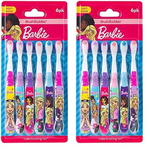 Brush Buddies 6 Pack Barbie Toothbrushes for Kids, Children's Toothbrushes, Soft Bristle Toothbrushes for Kids