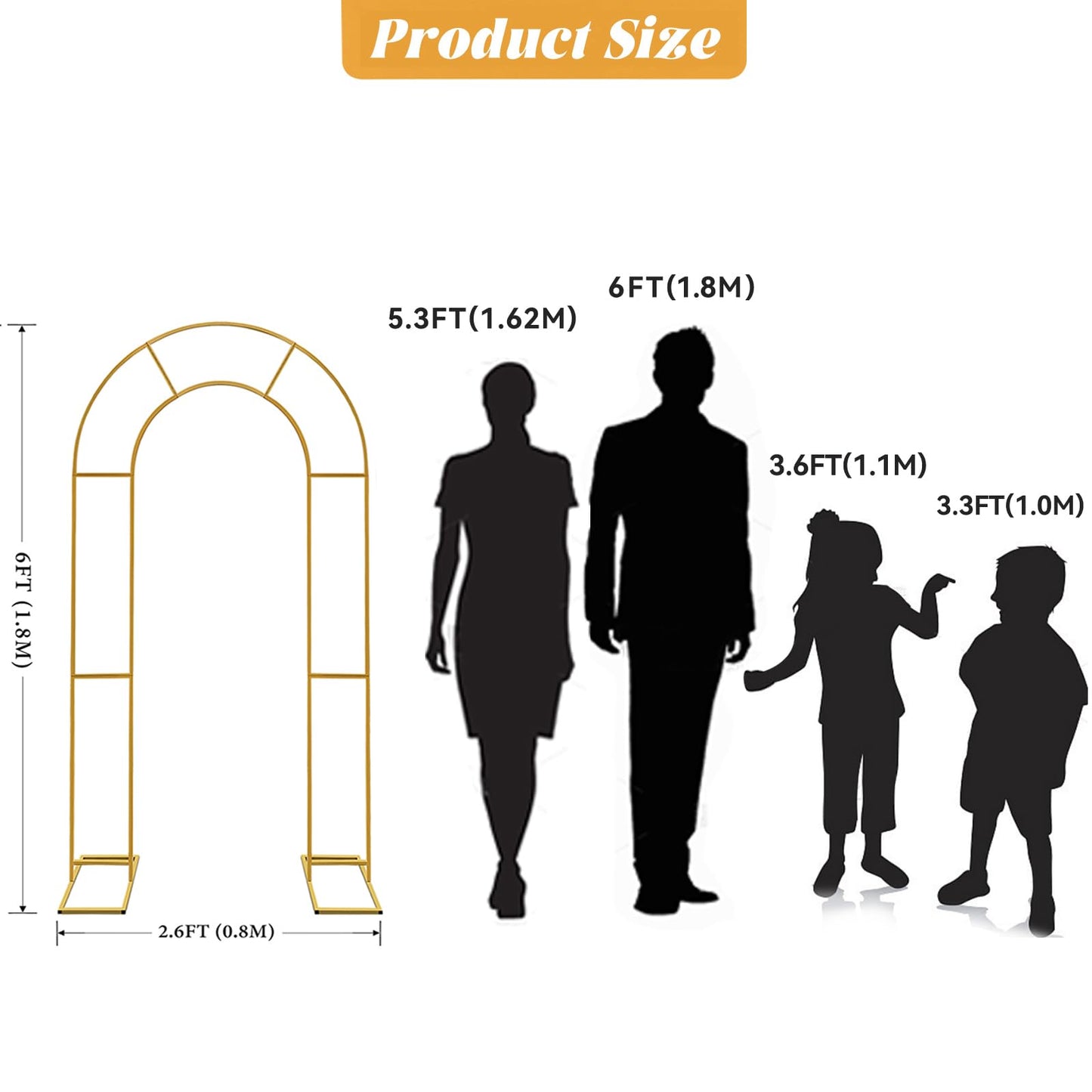 Double Arch Backdrop Stand Metal Open Arch Backdrop Frame U Shaped Wedding Arches for Ceremony Baby Shower Garden Birthday Party Decoration (Gold, 6FT×3FT)