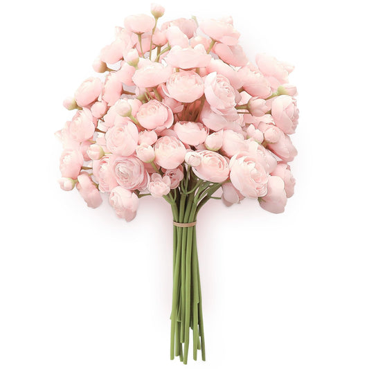 Floroom Ranunculus Artificial Flowers 18 Pcs Blush Faux Silk Mini Ranunculus Bulk Fake Wedding Filler Flowers for DIY Pink Bouquets, Centerpieces, Bridal Shower Decorations & Arrangements