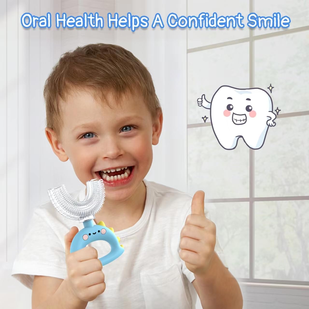 U Shaped Toothbrush - for Kids, Manual Whole Mouth Toddler Toothbrush Age 2-4 5 6 & up, Food Grade Soft Silicone Brush, 360° Oral Teeth Cleaning, Good for Dental Health, 2 Blue