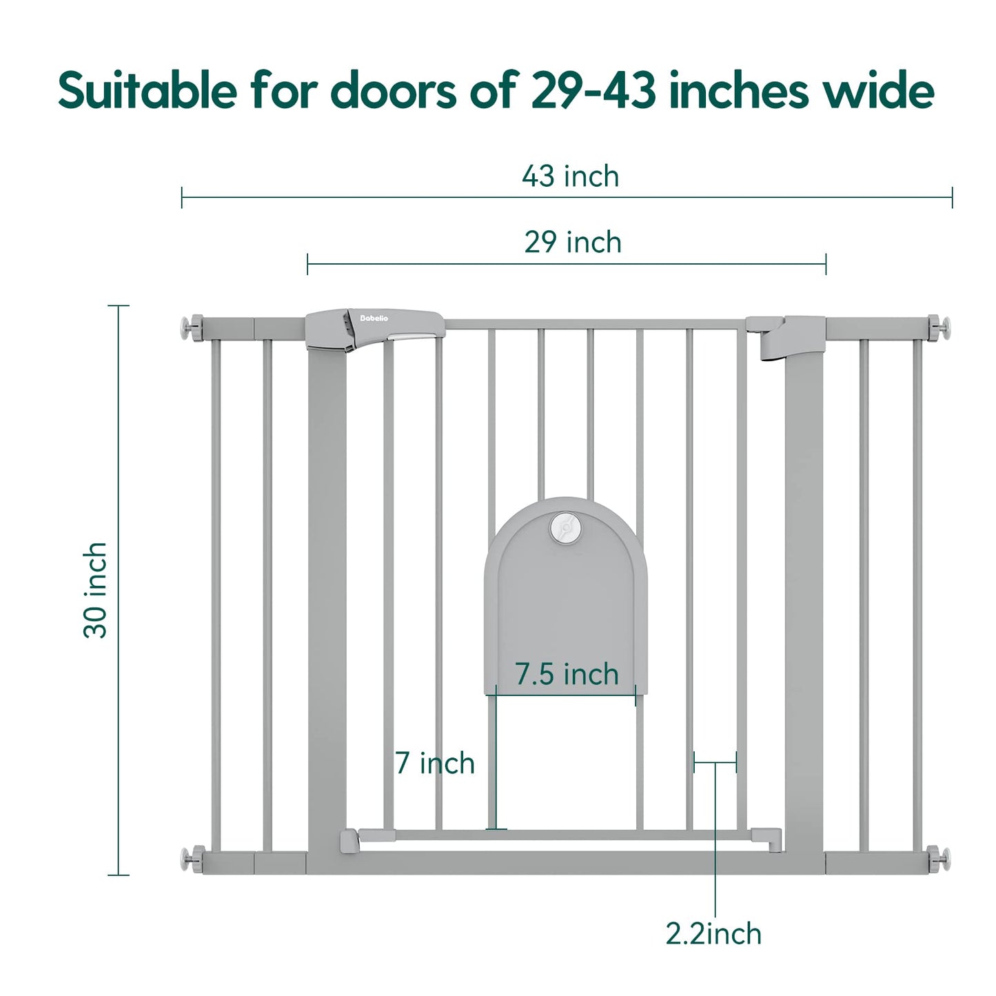 Babelio Upgraded Baby Gate with Cat Door, 29-43" Auto Close Durable Dog Gate for Stairs, Doorways and House, Easy Walk Thru Safety Gate with Pet Door Includes 4 Wall Cups, Black