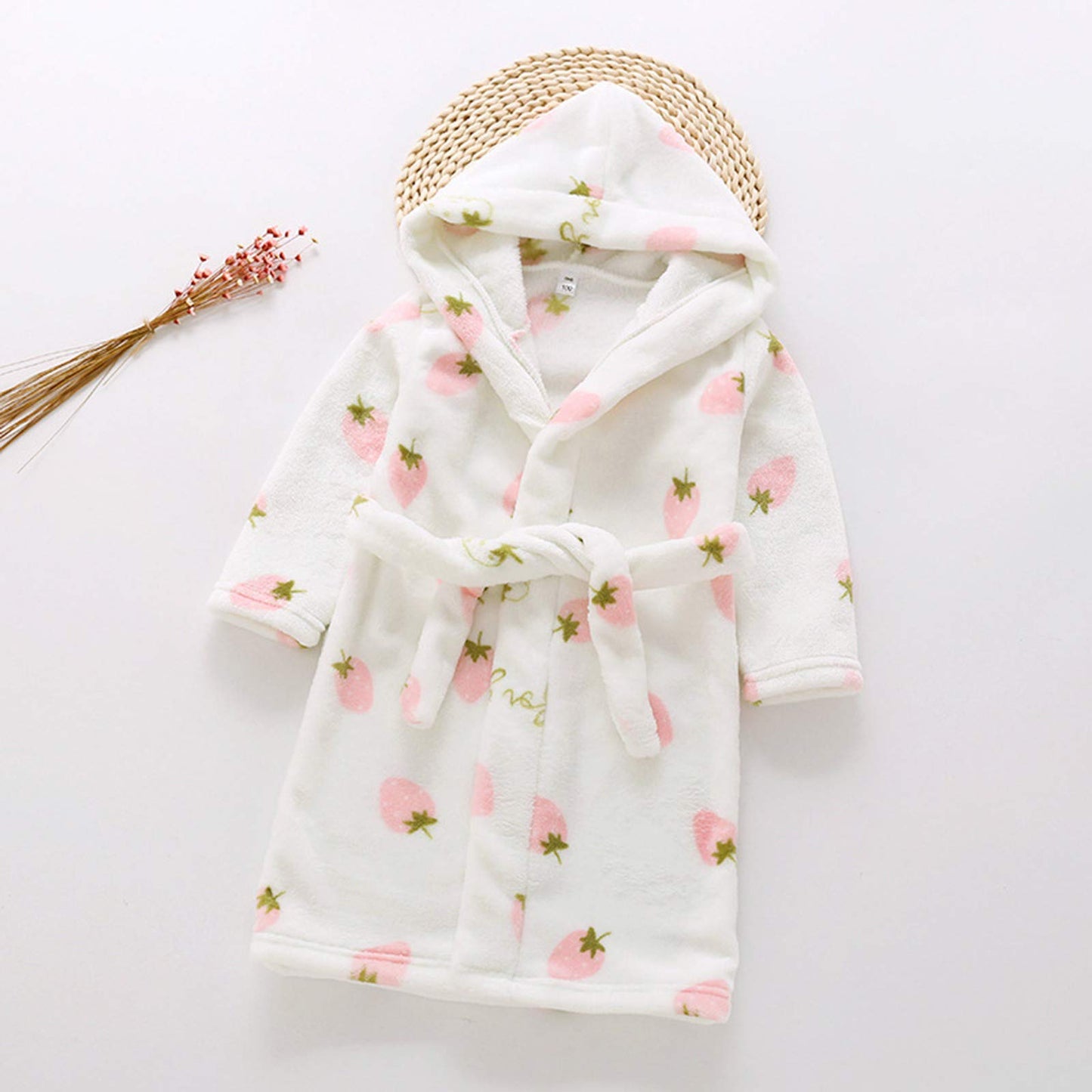 Chamarras de invierno para niños y niñas con estampado de fresa, franela de baño
