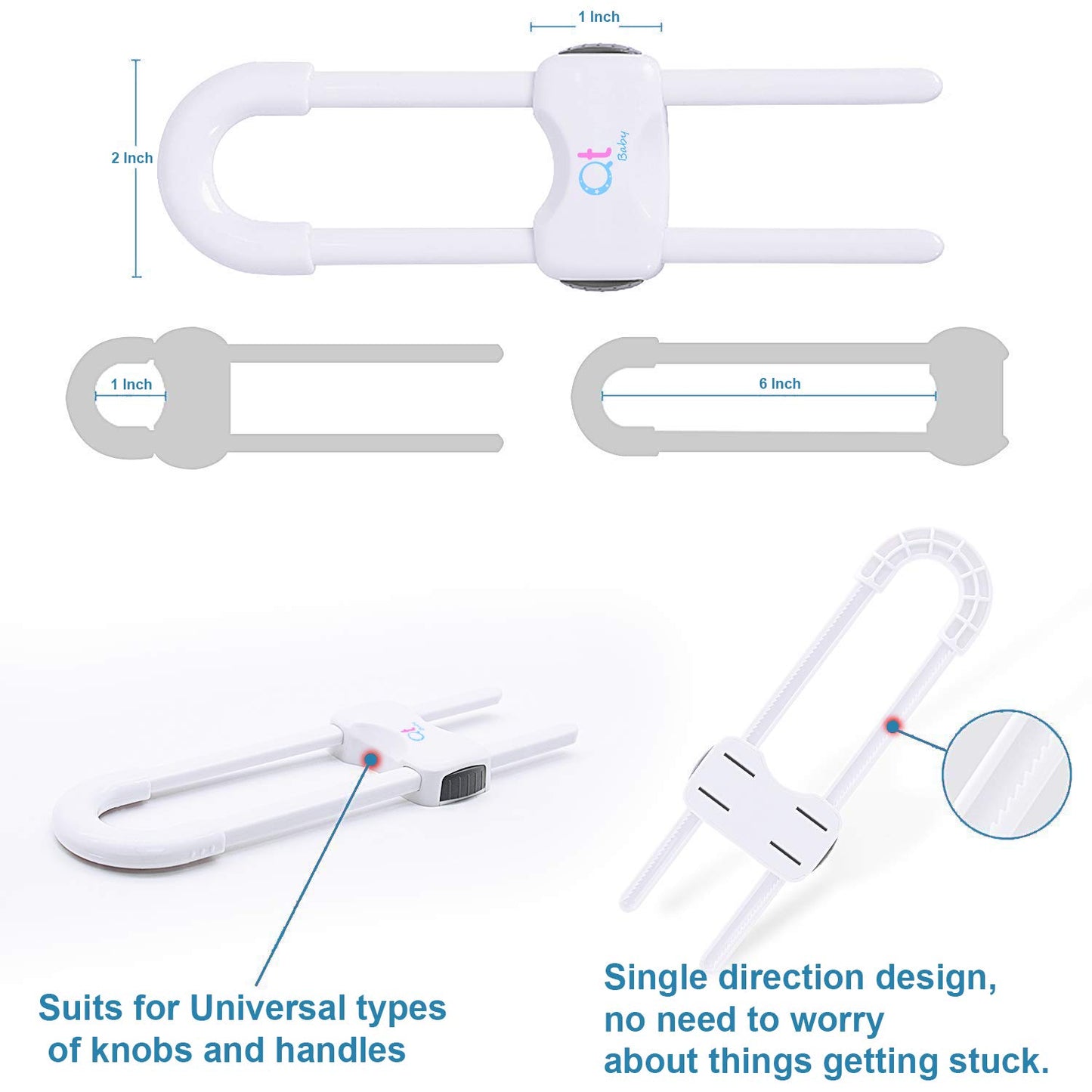 Baby Proofing Cabinet Locks | Adjustable U Shaped Baby Safety Latches for Drawers, Fridge, Closet |Modern Baby Proofing Cabinet Lock with Extra Secure Lock Buttons (Pack of 2, White)