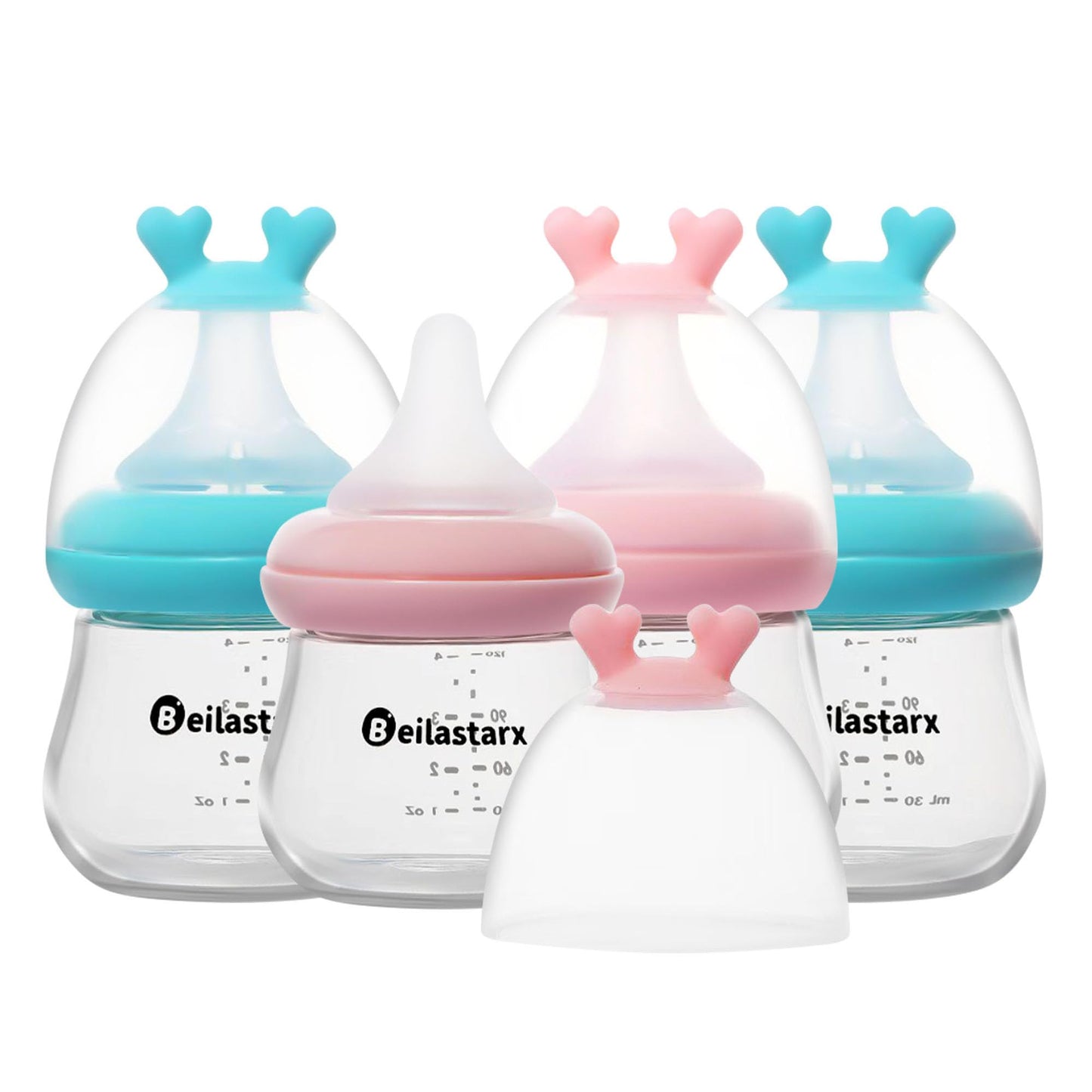 Glass Baby Bottles with Natural Response Nipple Size SS - Anti Colic Baby Bottles Wide Neck Slow Flow Baby Bottle (Red, 4oz (Pack of 4))
