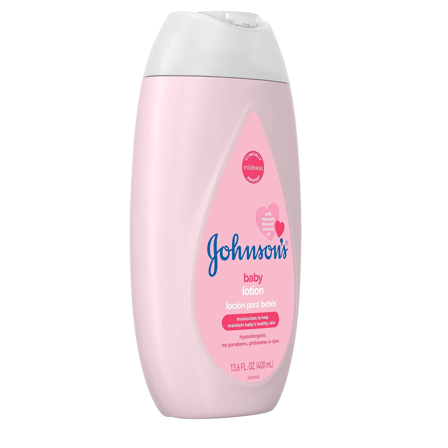 Johnson's Moisturizing Mild Pink Baby Lotion with Coconut Oil for Delicate Baby Skin, Dye-Free, Hypoallergenic & Dermatologist-Tested, Baby Skin Care, 13.6 fl. oz