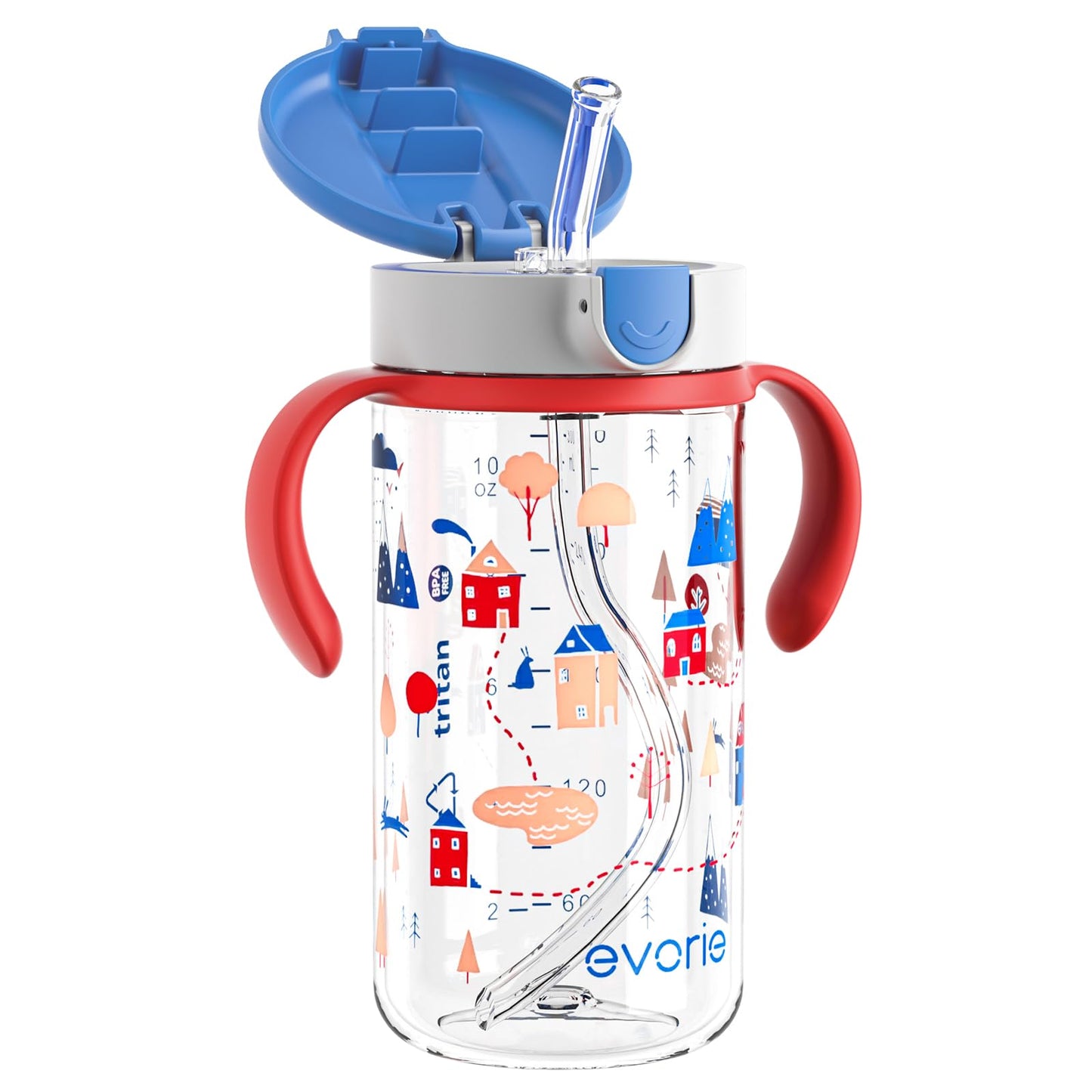 Evorie Tritan Spill Proof Toddler Straw Sippy Cup, 10 oz for Baby and Toddlers 1-3 Years Old, No Spill Straw Water Bottle with Removable Handles, Ideal for School, BPA-Free, Pink Rabbit