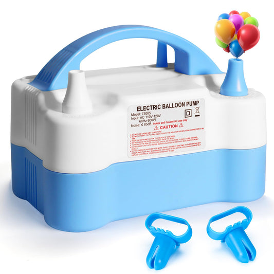 Balloon Pump Electric, Portable Automatic Dual Nozzle Inflator 110V 600W with Tying Tools for Birthday Gender Reveal Baby Shower Balloons Party Decorations