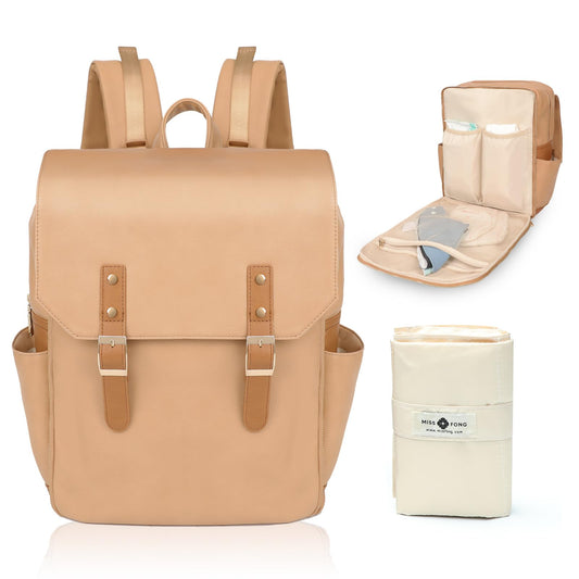 miss fong Diaper Bag Backpack Baby Diaper Bag for baby boy and girls, Leather Baby Bag with 13 diaper bag organizing pouches, Changing Pad, Stroller Straps and 4 Insulated Pockets(Black)